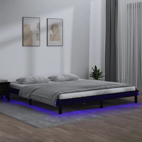 vidaXL Bedframe LED massief hout zwart 180x200 cm 6FT Super King