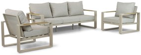 Stoel en Bank Loungeset 5 personen Aluminium/Polywood (teakfinish) Taupe Lifestyle Garden Furniture Lezo