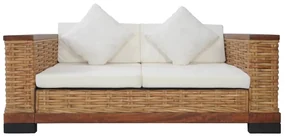 vidaXL Tweezitsbank met kussens natuurlijk rattan bruin