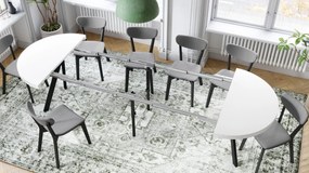 EXPANSO Wit mat/zwarte poten - GROTE RONDE TAFEL Ø110 UITBREIDBAAR TOT 310 cm met Y-POTEN LOFT/INDUSTRIAL