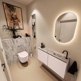 MONDIAZ TURE-DLUX 100cm toiletmeubel Rosee. EDEN wastafel Glace positie rechts. Met 1 kraangat. TUREDX100ROSR1GLA