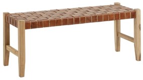 Houten Bankje Met Bruin Leer