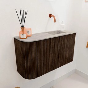 Mondiaz Joya DLux 70cm toiletmeubel ronding links walnut met wastafel faye rechts zonder kraangat glace