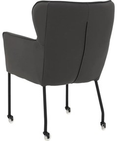 Goossens Excellent Eetkamerstoel Leogang donkergrijs leer met armleuning en met wielen, elegant chic