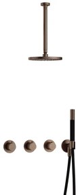 Hotbath Cobber IBS70 Regendoucheset inbouw - 30cm plafondarm - 20cm ronde hoofddouche - staafhanddouche - verouderd messing IBS70AB3