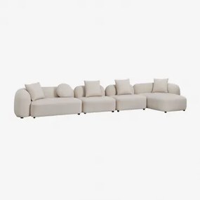 Modulaire Bank Met Chaise Longue Rechts, 4-delig In Chenille Coco Dikke Chenille Stof Wit - Sklum