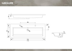 Brauer Solar Slim wastafel mineraalmarmer 120cm met 2 kraangaten wit glans