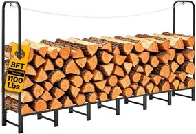 VEVOR Houtrek voor 1/2 kuub hout, 2415x320x1185mm, voor open haard, terras en balkon, frame van koolstofstaal met poedercoating, draagvermogen 500 kg, inhoud 1213,8 ​​L, zwart