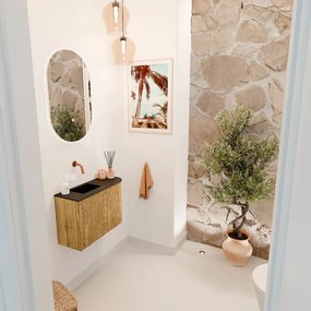 Mondiaz Joya 60cm toiletmeubel ronding rechts oak met wastafel faye links zonder kraangat urban