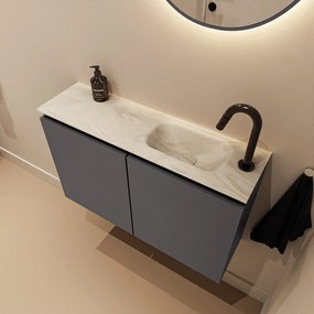 Mondiaz Ture DLux toiletmeubel 80cm dark grey met wastafel ostra rechts met kraangat