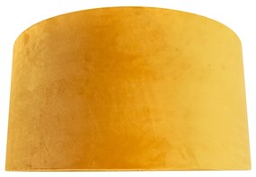 Stoffen Velours lampenkap geel 50/50/25 met gouden binnenkant cilinder / rond