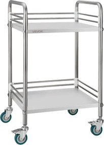 VEVOR roestvrijstalen trolley, 2-laags rolwagen voor laboratorium en keuken met vergrendelbare wielen, serveerwagen voor medische faciliteiten, mobiel serveerblad voor ziekenhuizen, restaurants en keukens.