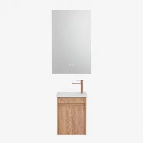 Narek Zwevend Houten Badkamermeubelset Met Geïntegreerde Wastafel Ash Brown & Rectangular Led And Antifog 55x90 Cm Riben & Roségoud Geborsteld ↑20 Cm
