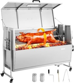 VEVOR Rotisserie Grill 38 W Speenvarken Grill Lam Grill Houtskool Grill (132 cm Grilllengte) met 60 kg draagvermogen &amp; wielen &amp; 4-voudige hoogteverstelling &amp; deksel, roestvrijstalen elektrische grillset voor kamperen