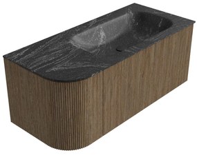 Mondiaz Kurve-dlux 105cm badmeubel ronding links dusk met 1 lade en deur en wastafel big small rechts zonder kraangat lava