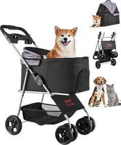 VEVOR Hondenbuggy 81x46x97 cm, laadvermogen 16,9 kg, opvouwbare hondenbuggy, 4-wielbuggy met afneembare drager en gaasvensters, draagbare hondenbuggy met rem voor kleine tot middelgrote huisdieren