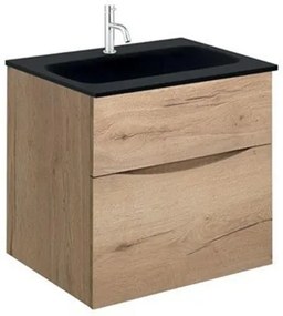 Crosswater Glide II Badmeubelset - 50x45x52cm - 2 lades - greeploos - wastafel zwart - kraangat -windsor oak SW487200 sw670220