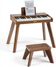VEVOR Kinderkeyboard, 37 toetsen, houten digitale piano voor kinderen vanaf 3 jaar, mini muziekinstrumentenset met krukje, realistisch geluid, dubbele voeding, regelbaar volume, walnoot