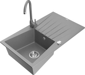 Mexen Cesar granieten spoelbak 1-baks met afdruiprek en keukenmengkraan Telma, grijs - 6514-71-670200-71