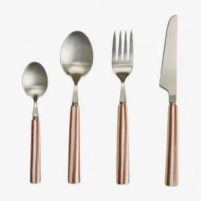 16-delige Bestekset Van Roestvrij Staal En Keramiek Ireli Terracotta - Wit - Sklum