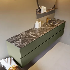 Mondiaz Vica DLux badmeubel 200cm army 4 lades met wastafel lava rechts 1 kraangat