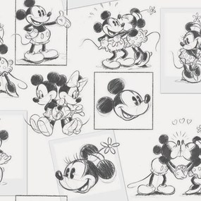 Noordwand Kids at Home Behang Mickey and Minnie schets zwart en wit