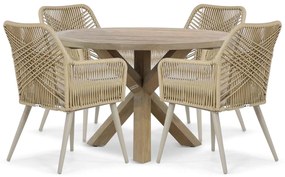 Tuinset Ronde Tuintafel 120 cm Aluminium/wicker Taupe 4 personen Coco Vedra/Sand