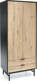 Kledingkast Mircavu 106, Artisan eiken, Zwart, 205x80x53cm, 85 kg, Kledingkast deuren: Met scharnieren