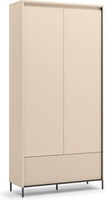 Kledingkast Lorfera 112, Zwart, Beige, 210x101x40cm, 75 kg, Kledingkast deuren: Met scharnieren