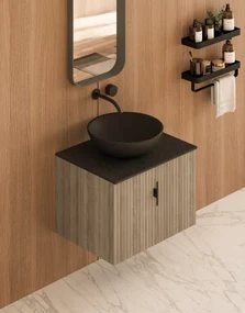 Muebles Costa badmeubel ribbelfront 60cm naturel eiken met zwart toppaneel zonder waskom