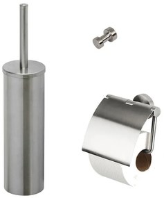 Geesa Nemox Toiletaccessoireset - Toiletborstel met houder - Toiletrolhouder met klep - Handdoekhaak - RVS geborsteld 916500-05-115