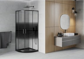 Mexen Rio halve ronde douchecabine 80 x 80 cm, zwarte strepen, zwart + platte douchebak, zwart - 863-080-080-70-20-4170B