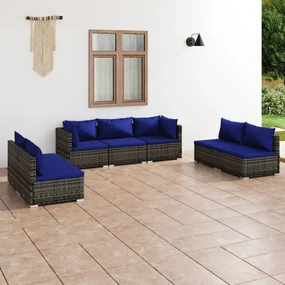 vidaXL 7-delige Loungeset met kussens poly rattan grijs
