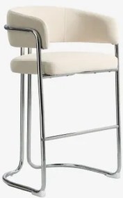 Zithoog Kruk Met Gestoffeerde Rugleuning En Ijzer Zantria ↑75 Cm & Chenille Crèmebeige - Sklum