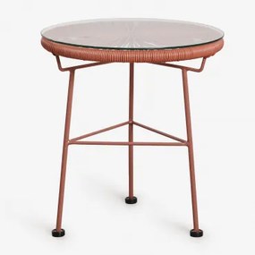 Ronde Bijzettafel Ø45 Cm In Staal En Synthetisch Riet Acapulco Rode Dakpan - Sklum
