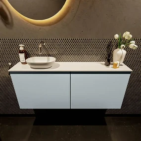 Mondiaz Fowy toiletmeubel 120cm clay met witte waskom links zonder kraangat