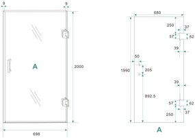 Mueller Bela profielloze nisdeur rechts 70cm met spiegelrook naar helder glas wit mat