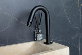 Saniclear White Travertin fonteinset met gebogen kraan in mat zwart