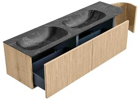 Mondiaz Kurve-dlux 165cm badmeubel ronding rechts oak met 2 lades en 1 deur en wastafel stor small dubbel/links 2 kraangaten lava