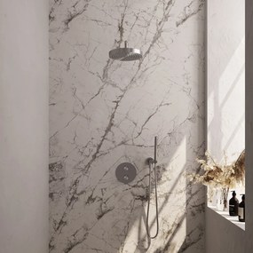 Brauer Stripe inbouw regendouche rond met 25cm hoofddouche, gebogen muurarm en staafhanddouche set 38 RVS geborsteld PVD