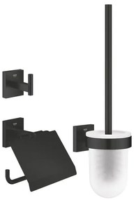 GROHE Start Cube QuickFix Toilet Accessoireset 3-delig - toiletrolhouder - met klep - handdoekhaak - toiletborstel - met glazen houder - matte black 411232430