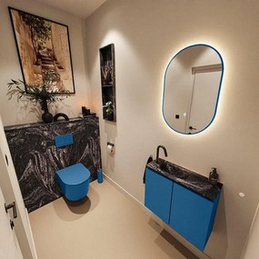 MONDIAZ TURE-DLUX 60cm toiletmeubel Jeans. EDEN wastafel Lava positie links. Met 1 kraangat. TUREDX60JEAL1LAV