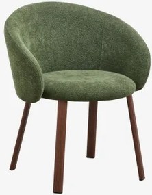Nairea Gestoffeerde Eetkamerstoel Donker Hout & Chenille Sage Green - Sklum