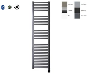 Sanicare electrische design radiator 172 x 45 cm. Gun metal met BLUETOOTH thermostaat chroom (rechtsonder) HRABC451720/M