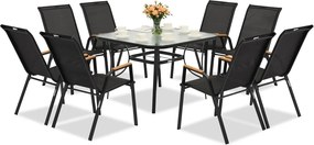 Modena/Bitonto Wood zwart metalen tuinset voor 8 personen met Garden Point vierkante tafel