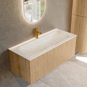 Mondiaz Kurve-dlux 110cm badmeubel oak met 1 lade en wastafel big medium midden 1 kraangat ostra