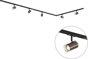 Modern railsysteem zwart met 5 spots donker brons 1-fase - Iconic Lloyd