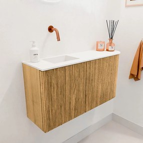 Mondiaz Joya 80cm toiletmeubel ronding rechts oak met wastafel faye links zonder kraangat talc