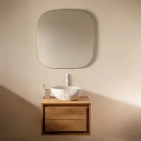 Jabari Zwevend Badkamermeubelset Van Teakhout Teakhout & Onregelmatige In Wit Cement ↔︎40 Cm Fedro & Vierkant Led En Anticondens 75x75 - Sklum