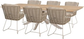 4 Seasons Outdoor Fabrice tuinset latte met Minerva tafel teak blad 220 cm SALE Tuinset   beige weerbestendig